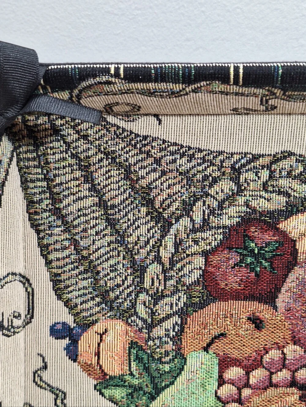 Fall Harvest Woven Tapestry Plaid Tray Bread Basket Cornucopia Fruit Decor 15x10